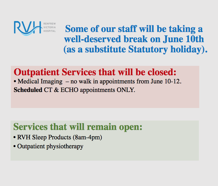 Some staff will be taking a well-deserved break on June 10.